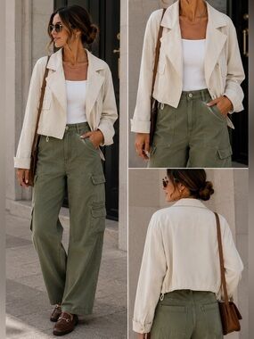 Few Moda New York Cotton Military Jacket NWOT LARGE Cream